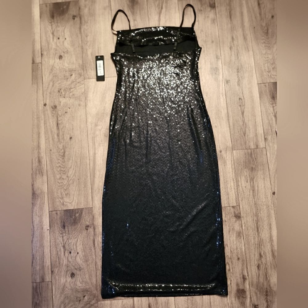 Bebe Cowl Neck Shimmer Maxi Dress Black Size M - Picture 6 of 10